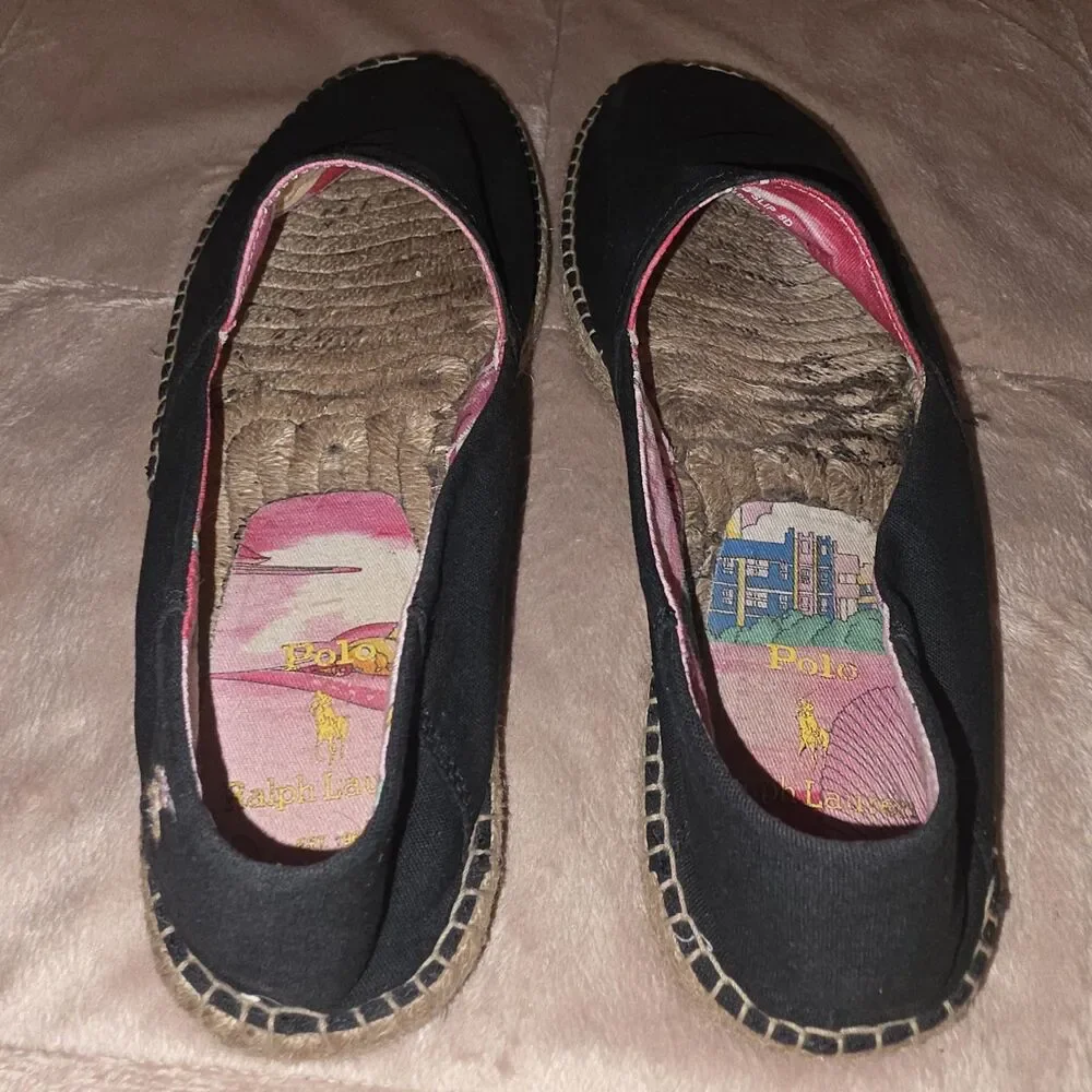 Polo Ralph Lauren Cevio Slip Mens 8D Black Canvas Espadrille Slip On Shoes Pony